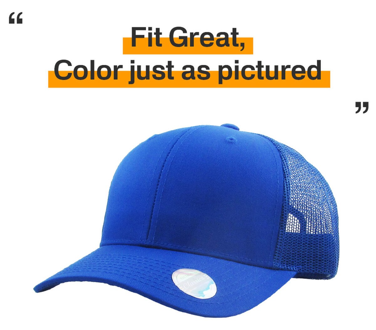 Royal Blue Classic 6 Panel Trucker Mesh Snapback Side View Fit Great